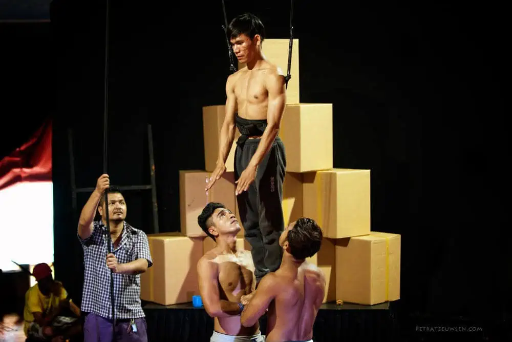 Phare Circus artistic coach Bonthoeun HOUN rehearses with performers