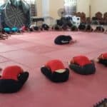 Circus performers and dancers stretching before training
