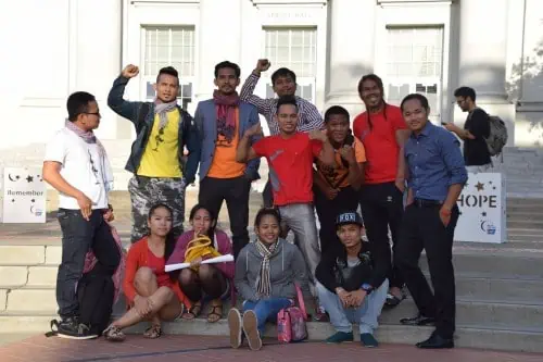 Phare Circus performers take group photo in the United States