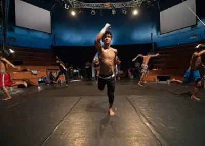 Phare Circus show "Panic!": Male dancers rehearsing on the circular circus big top stage