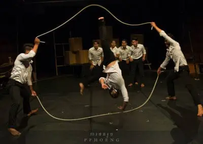 Phare Circus show "Sokha": performers take turns jumping double jump rope