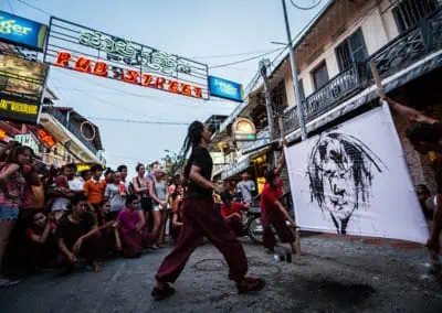 Phare Circus at Tini Tinou International Circus Festival (2016) - live painting performance at Pub Street Siem Reap