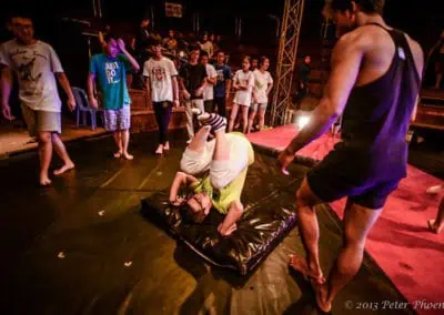 Phare Circus - circus arts workshops - student practicing tumbling on mat