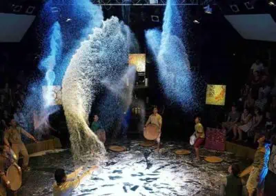 Phare Circus live show - "White Gold" - impressive design made by artists throwing Cambodian rice in the air