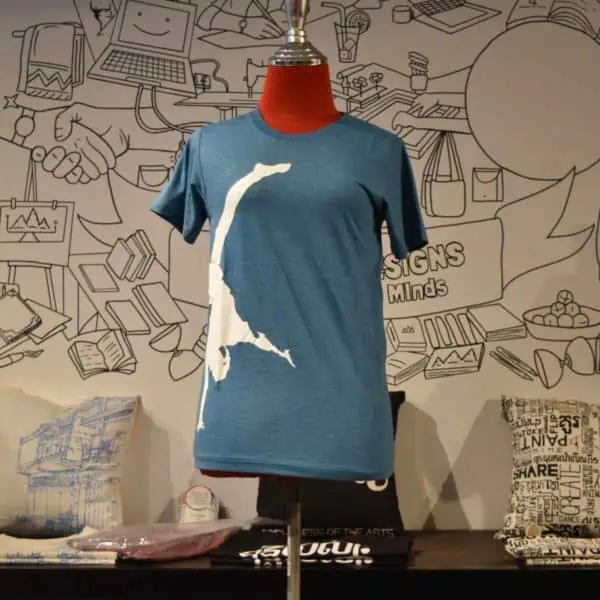 Phare t-shirt - artist handstand design - white on blue