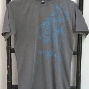 Phare Boutique shop t-shirt of Khmer house - blue print on gray