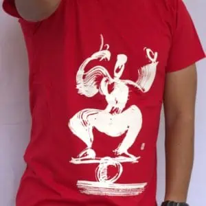 Phare Circus Boutique Shop - t-shirt with of rolla bolla design with white print on red